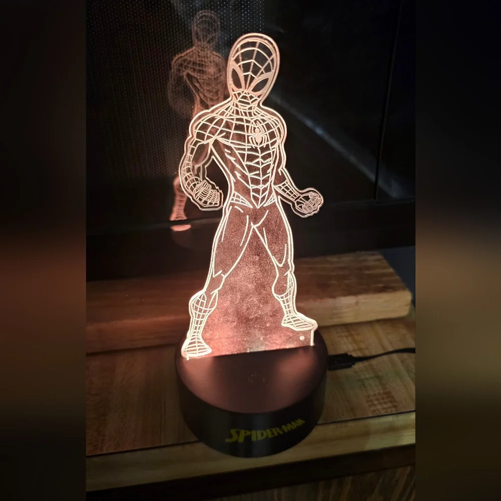Spider-Man LED Acrylic Night Light 16 Colors Remote Controlled EUC